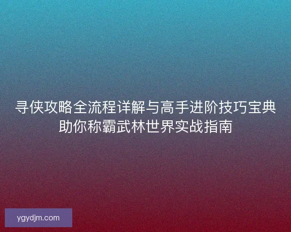 寻侠攻略全流程详解与高手进阶技巧宝典助你称霸武林世界实战指南